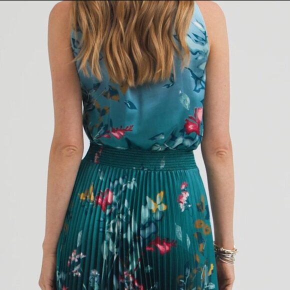 WHBM $190 Sleeveless Shawl Neck Pleated Midi Dress GORGEOUS COLOR! 10 12 - Picture 7 of 9